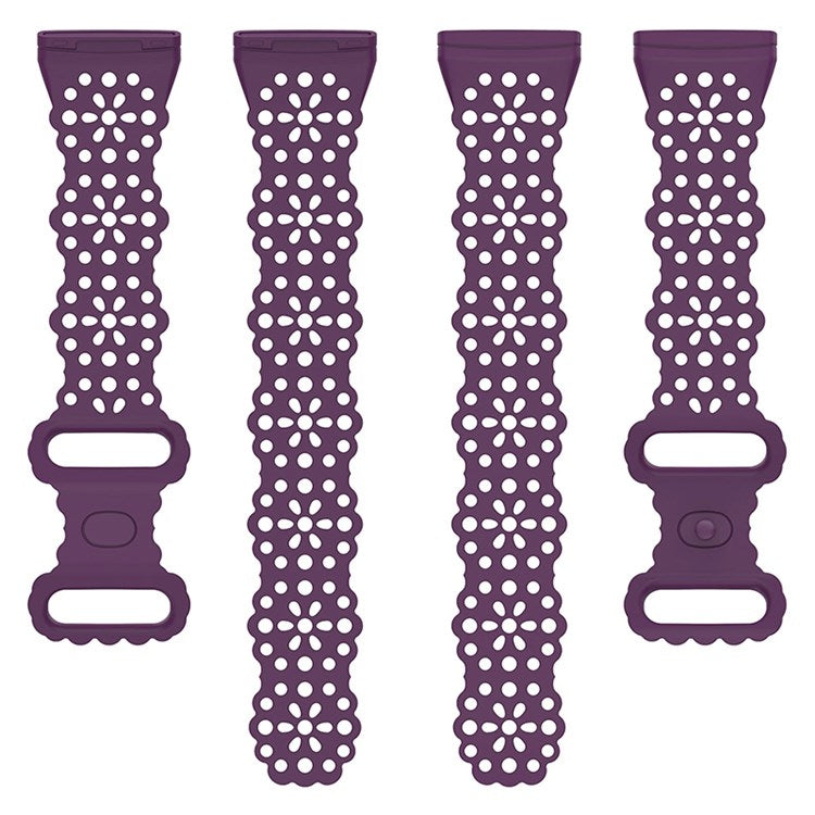 For Fitbit Versa Versa 3 / Sense Lace Flower TPU Band Hollow-out Sport Wristband Replacement - Dark Purple
