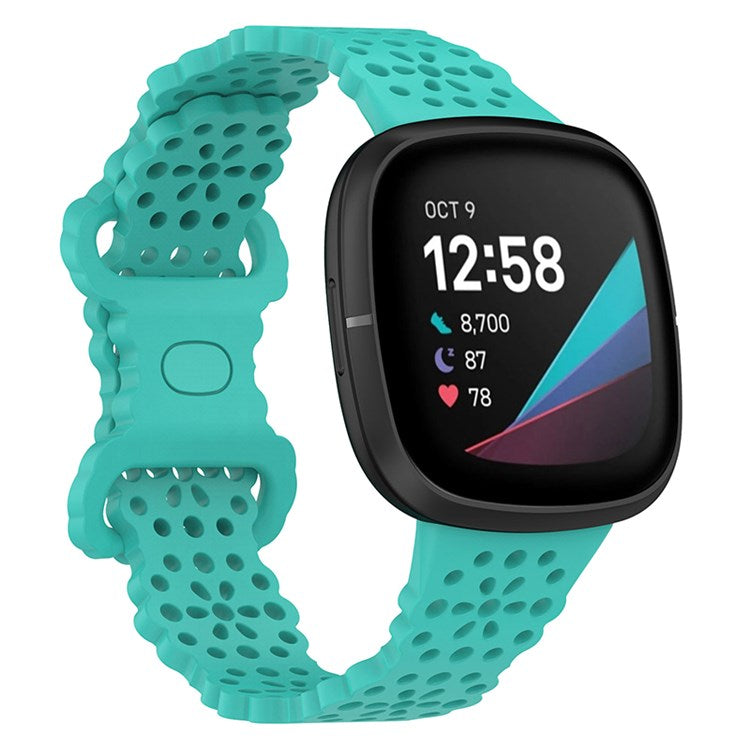 For Fitbit Versa Versa 3 / Sense Lace Flower TPU Band Hollow-out Sport Wristband Replacement - Teal Green
