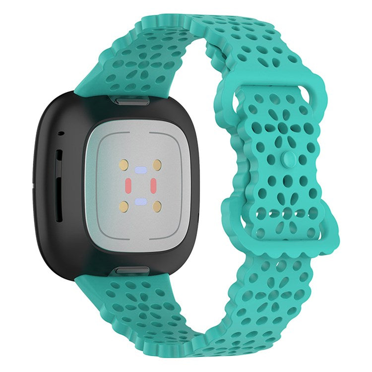 For Fitbit Versa Versa 3 / Sense Lace Flower TPU Band Hollow-out Sport Wristband Replacement - Teal Green