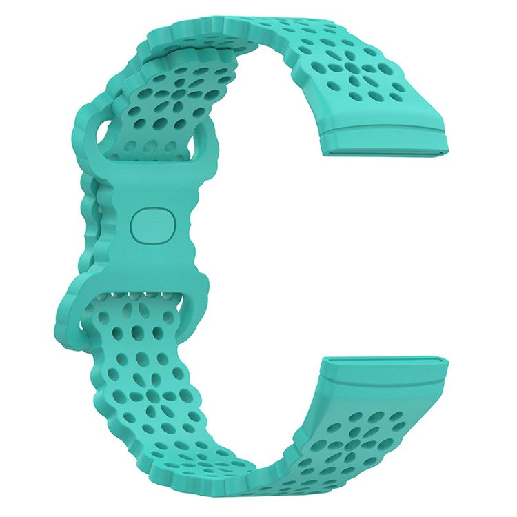 For Fitbit Versa Versa 3 / Sense Lace Flower TPU Band Hollow-out Sport Wristband Replacement - Teal Green