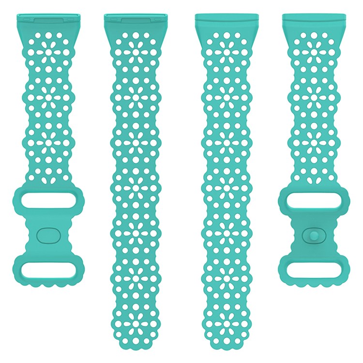 For Fitbit Versa Versa 3 / Sense Lace Flower TPU Band Hollow-out Sport Wristband Replacement - Teal Green