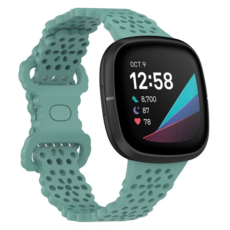 For Fitbit Versa Versa 3 / Sense Lace Flower TPU Band Hollow-out Sport Wristband Replacement - Teal Green