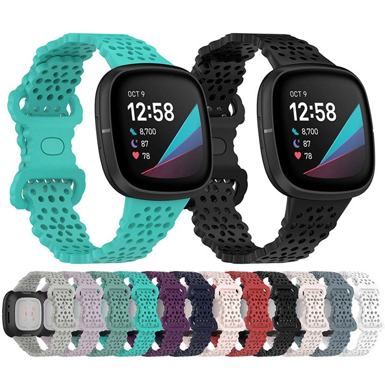 For Fitbit Versa Versa 3 / Sense Lace Flower TPU Band Hollow-out Sport Wristband Replacement - Teal Green