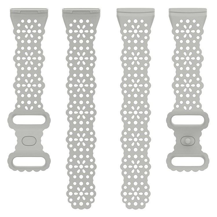 For Fitbit Versa Versa 3 / Sense Lace Flower TPU Band Hollow-out Sport Wristband Replacement - Rock Grey
