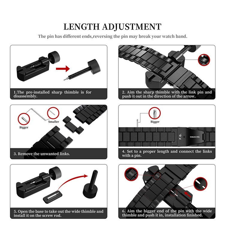 JLT For Samsung Galaxy Watch4 Classic 46mm / 42mm / Garmin Venu 2 Plus 22mm Stainless Steel Watch Strap Three Beads Wrist Band - Black