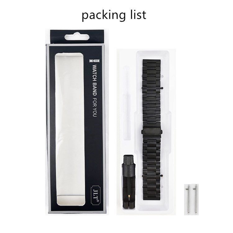 JLT For Samsung Galaxy Watch4 Classic 46mm / 42mm / Garmin Venu 2 Plus 22mm Stainless Steel Watch Strap Three Beads Wrist Band - Black