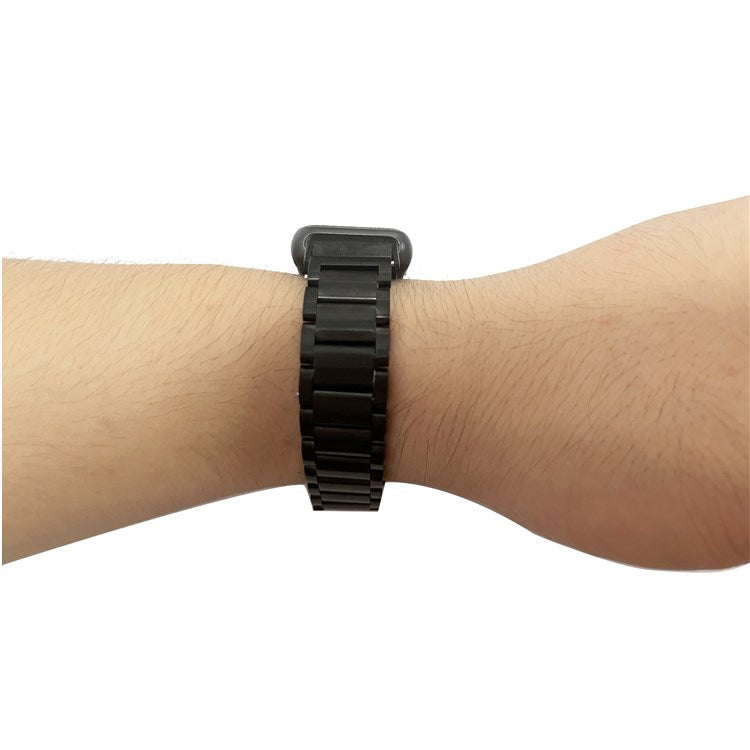 For Huawei Band 7 Stainless Steel Smart Watch Band Three Beads Replacement Strap with Folding Buckle - Gold