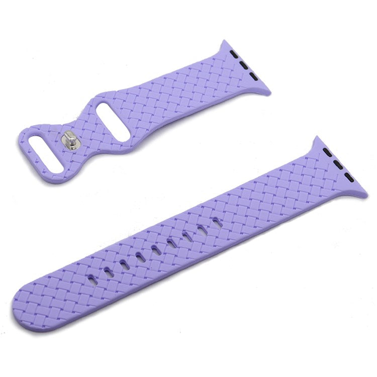 For Apple Watch Series 10 42mm / 9 8 7 41mm / 6 5 4 SE SE (2022) SE (2023) 40mm / 3 2 1 38mm Woven Texture Adjustable Wristband Silicone Smart Watch Strap - Purple