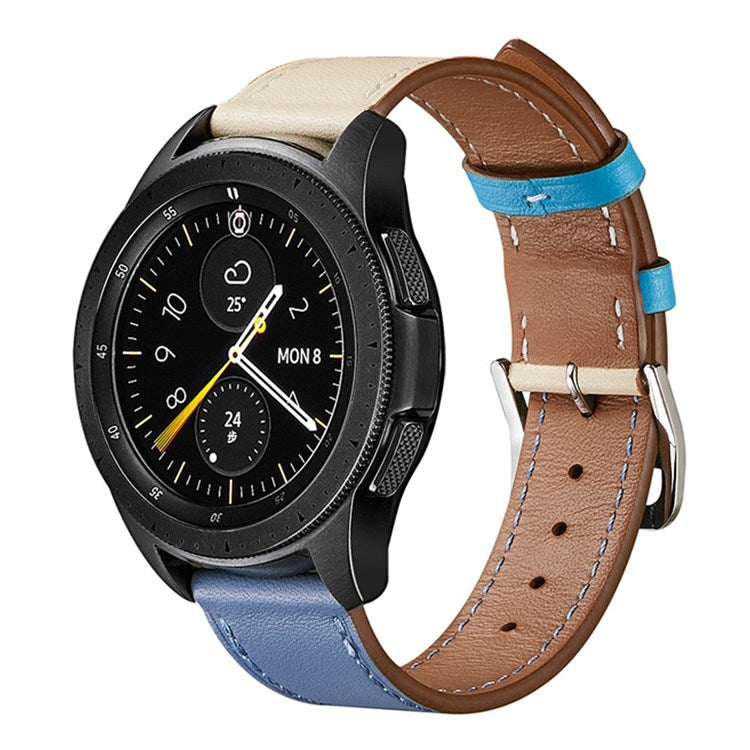 XIAOMI YOUPIN for Haylou LS02 / RS4 Plus LS11 20mm Watch Bands Replacement Strap Textured Genuine Leather Adjustable Wrist Strap - Beige / Sky Blue