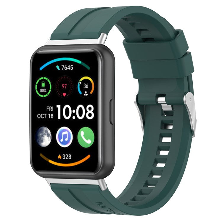 For Huawei Watch Fit 2 Quick Release Watch Strap Silicone Wrist Band Sports Watch 20mm Watchband with Buckle - Blackish Green