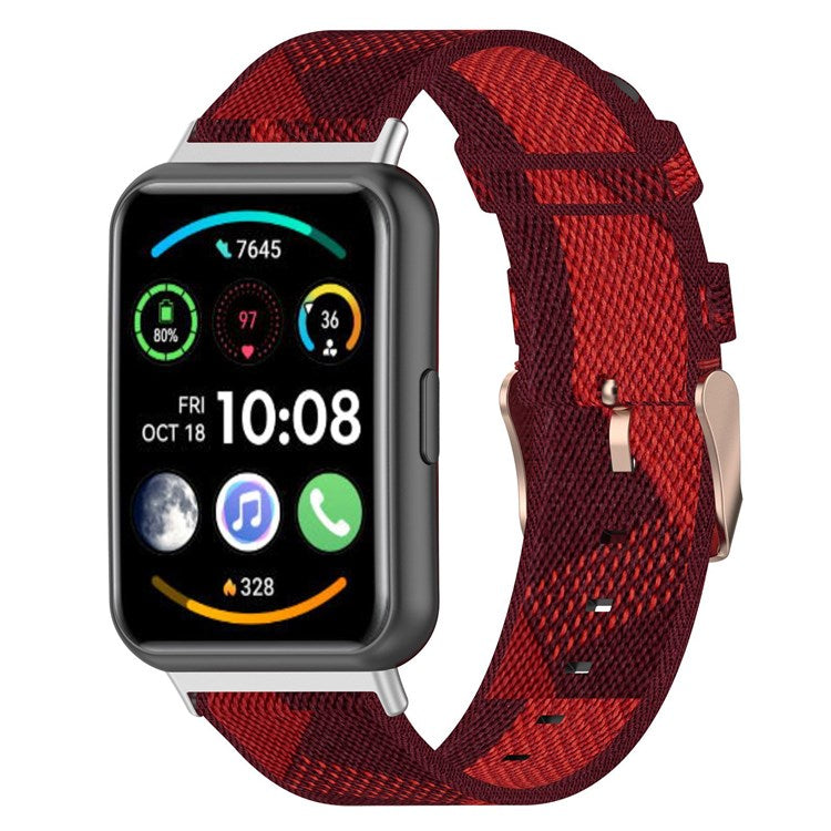For Huawei Watch Fit 2 Watch Strap with Buckle Nylon Wrist Band Sports Watch 20mm Quick Release Watchband - Red Stripe