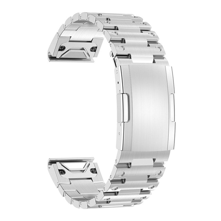 For Garmin Epix Gen2 / Fenix 7 / Descent G1 / Instinct 2 Watch Strap Stainless Steel Watch Band 22mm Replacement Strap with Folding Clasp - Silver