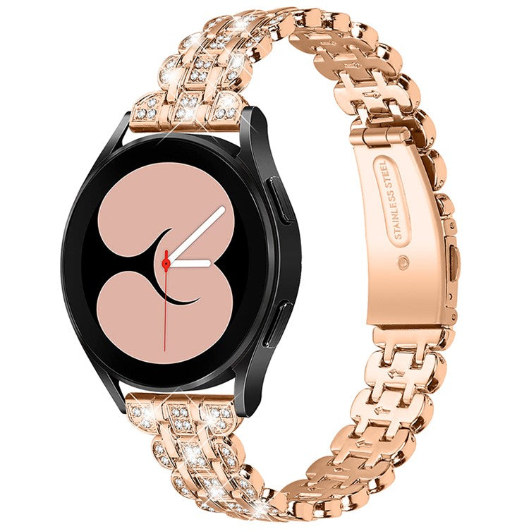 For Samsung Galaxy Watch3 41mm / Watch 42mm Stainless Steel Rhinestone Decor Watch Strap Replacement Wrist Band 20mm - Rose Gold