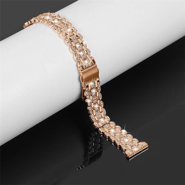 For Samsung Galaxy Watch3 41mm / Watch 42mm Stainless Steel Rhinestone Decor Watch Strap Replacement Wrist Band 20mm - Rose Gold