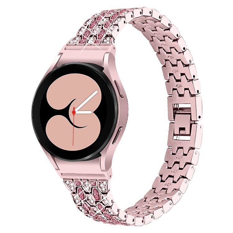 For Samsung Galaxy Watch4 Active 40mm/44mm / Watch4 Classic 42mm/46mm Metal Watch Strap 5 Beads 3 Rows Rhinestones Decor Watch Wrist Band Replacement - Rose Pink / Rose