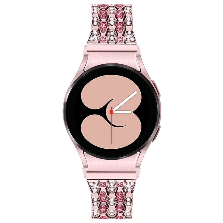For Samsung Galaxy Watch4 Active 40mm/44mm / Watch4 Classic 42mm/46mm Metal Watch Strap 5 Beads 3 Rows Rhinestones Decor Watch Wrist Band Replacement - Rose Pink / Rose