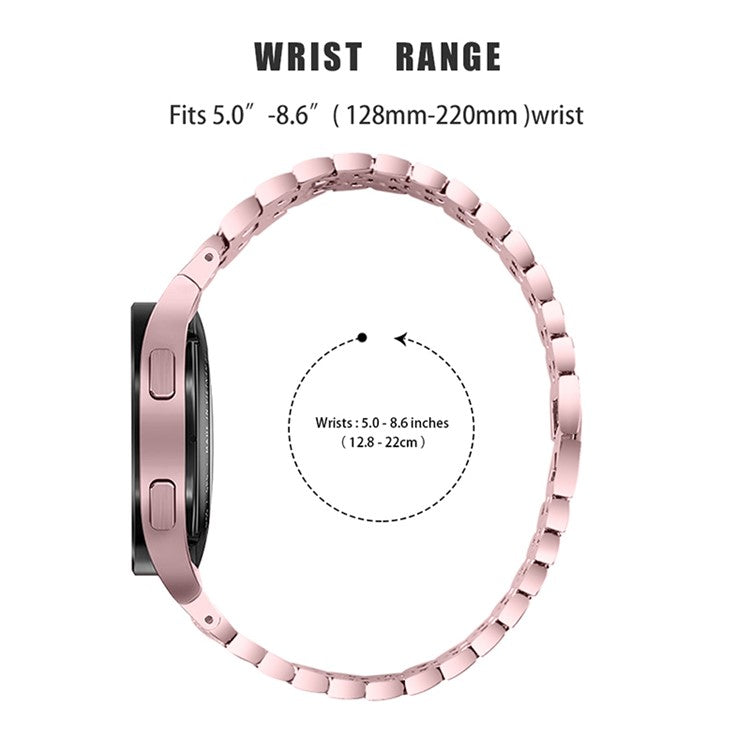 For Samsung Galaxy Watch4 Active 40mm/44mm / Watch4 Classic 42mm/46mm Metal Watch Strap 5 Beads 3 Rows Rhinestones Decor Watch Wrist Band Replacement - Rose Pink / Rose