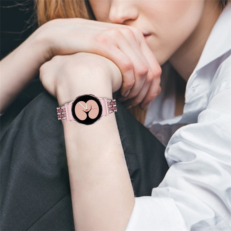 For Samsung Galaxy Watch4 Active 40mm/44mm / Watch4 Classic 42mm/46mm Metal Watch Strap 5 Beads 3 Rows Rhinestones Decor Watch Wrist Band Replacement - Rose Pink / Rose