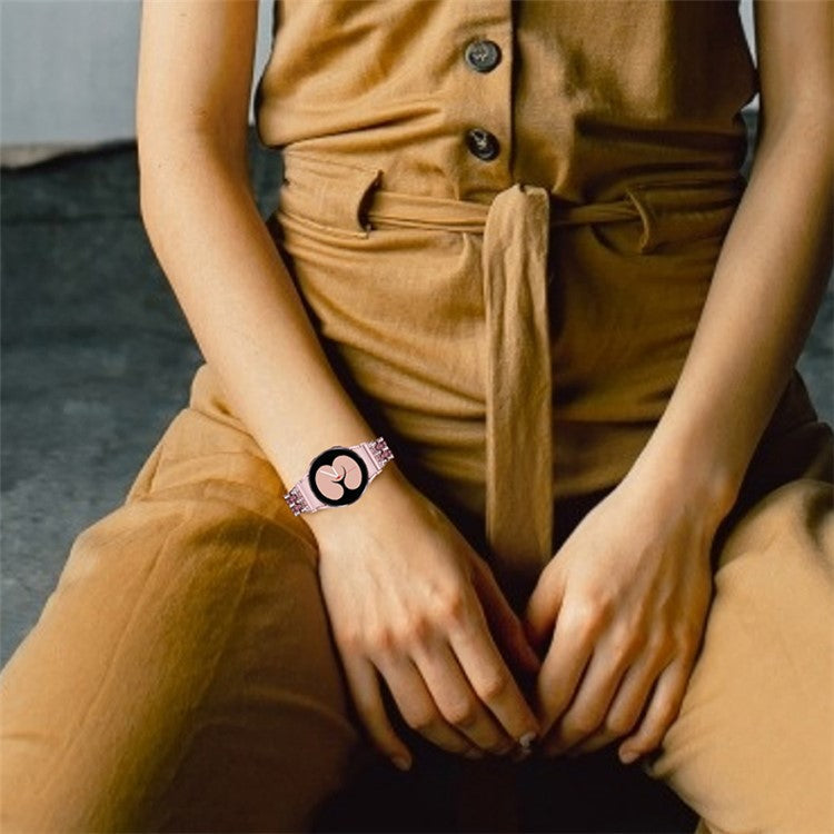 For Samsung Galaxy Watch4 Active 40mm/44mm / Watch4 Classic 42mm/46mm Metal Watch Strap 5 Beads 3 Rows Rhinestones Decor Watch Wrist Band Replacement - Rose Pink / Rose