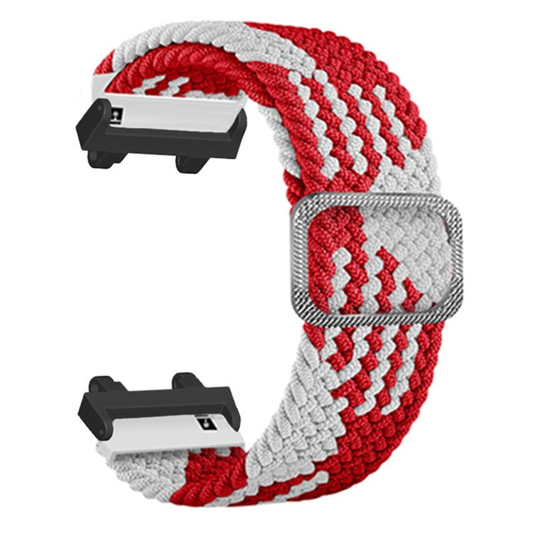 Watch-Strap-for-Huami-Amazfit-T-Rex-2,-Nylon-Braided-Adjustable-Loop-Wrist-Band-Replacement-Red-/-White