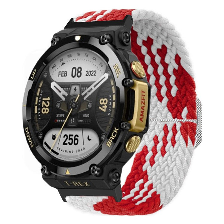 Watch Strap for Huami Amazfit T-Rex 2, Nylon Braided Adjustable Loop Wrist Band Replacement - Red / White