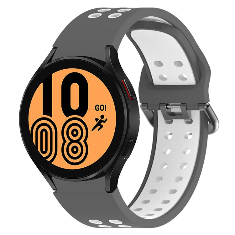 For Samsung Galaxy Watch6 40mm 44mm / Watch6 Classic 43mm 47mm / Watch 5 40mm 44mm / 5 Pro 45mm / Watch4 40mm 44mm Dual-Color Replacement Watch Strap 20mm Silicone Watchband - Grey / White