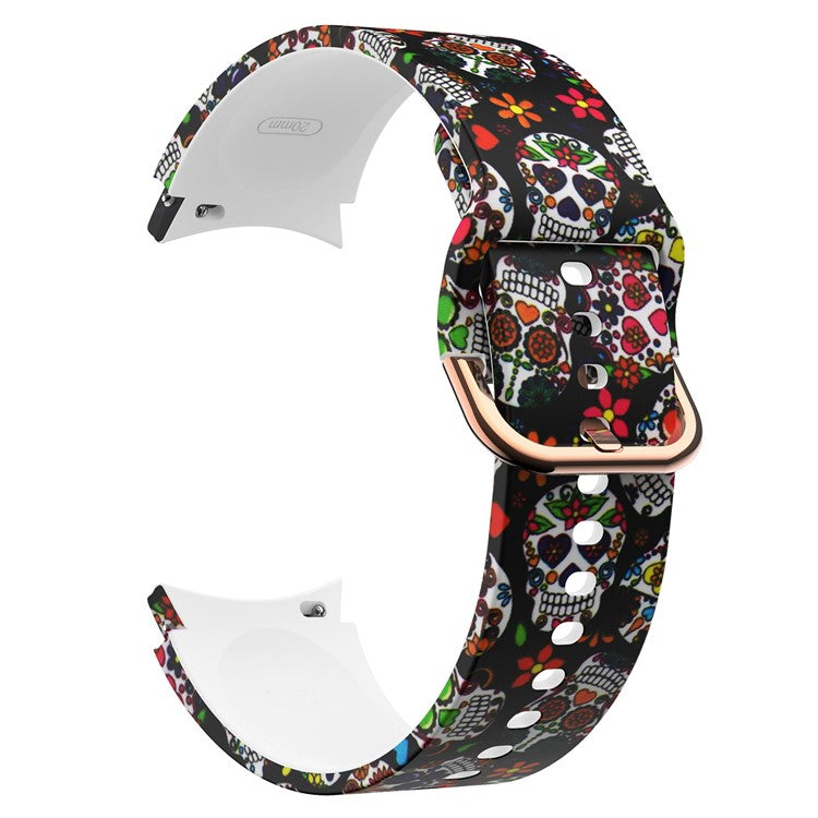For Samsung Galaxy Watch4 Classic 42mm / 46mm / Watch4 Active 40mm / 44mm Pattern Printed Silicone Watch Band Wrist Strap with Buckle - Colorful Skull