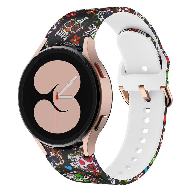 For Samsung Galaxy Watch4 Classic 42mm / 46mm / Watch4 Active 40mm / 44mm Pattern Printed Silicone Watch Band Wrist Strap with Buckle - Colorful Skull