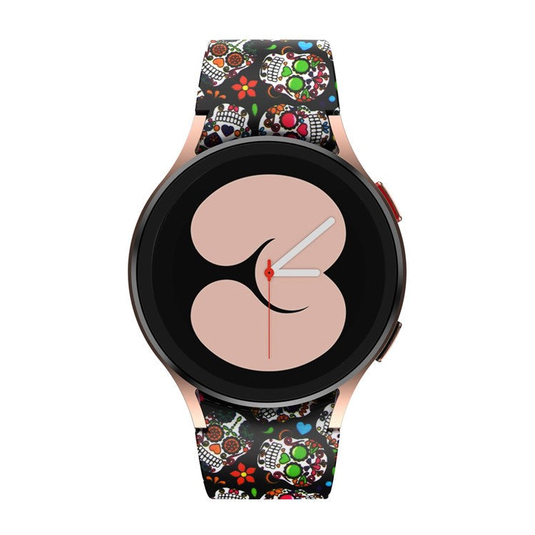 For Samsung Galaxy Watch4 Classic 42mm / 46mm / Watch4 Active 40mm / 44mm Pattern Printed Silicone Watch Band Wrist Strap with Buckle - Colorful Skull
