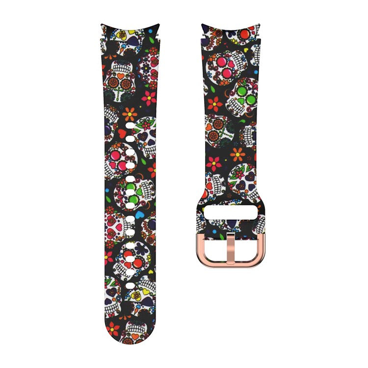For Samsung Galaxy Watch4 Classic 42mm / 46mm / Watch4 Active 40mm / 44mm Pattern Printed Silicone Watch Band Wrist Strap with Buckle - Colorful Skull