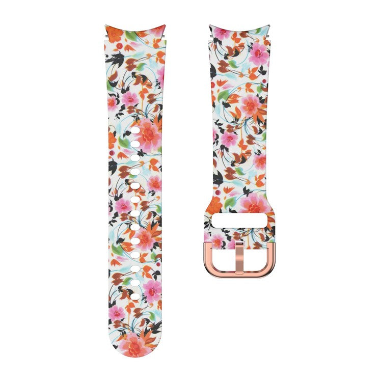 For Samsung Galaxy Watch4 Classic 42mm / 46mm / Watch4 Active 40mm / 44mm Pattern Printed Silicone Watch Band Wrist Strap with Buckle - Birds and Flower