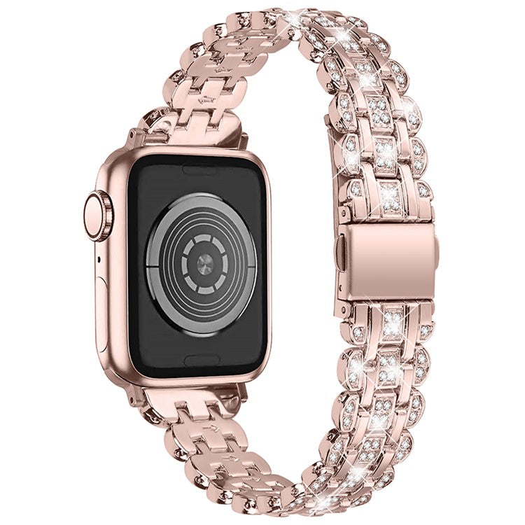 Watch Band for Apple Watch SE 44mm / SE (2022) 44mm / Series 4 / 5 / 6 44mm, Rhinestone Decor Stainless Steel Stylish Wrist Strap with Hard PC Watch Case - Pink / Gold