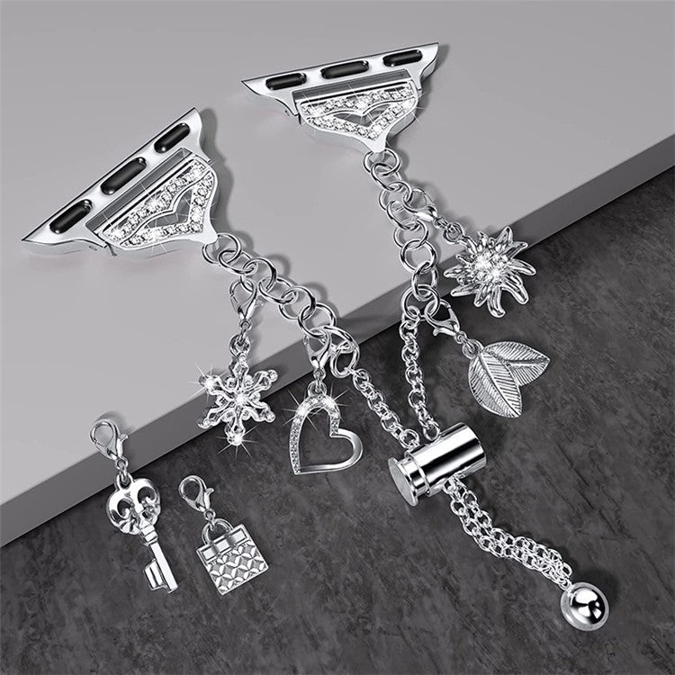 For Apple Watch Series 10 46mm / Ultra 2 Ultra 49mm / Series 9 8 7 45mm / SE (2023) SE (2022) SE 6 5 4 44mm / 3 2 1 42mm Smart Watch Band Multiple Pendant Design Bracelet Wrist Strap - Silver