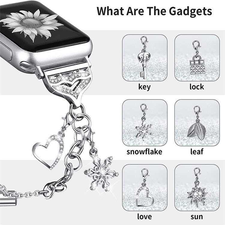 For Apple Watch Series 10 46mm / Ultra 2 Ultra 49mm / Series 9 8 7 45mm / SE (2023) SE (2022) SE 6 5 4 44mm / 3 2 1 42mm Smart Watch Band Multiple Pendant Design Bracelet Wrist Strap - Silver