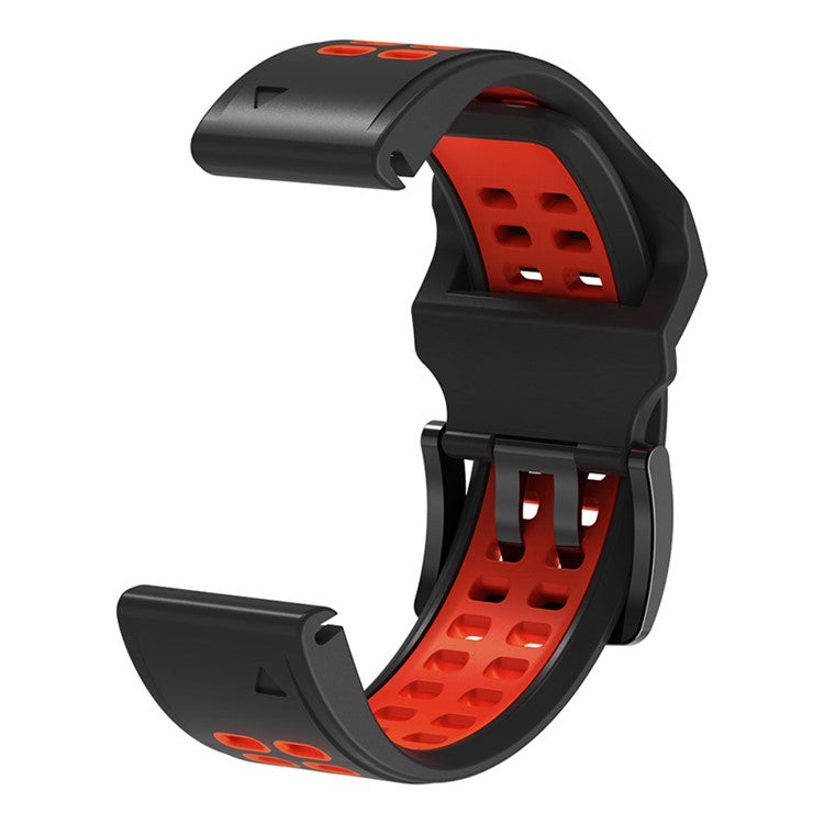 For Garmin Fenix 7 / 6 / 5 Soft Silicone Sport Replacement Band Quick Release Dual Color Watch Strap - Black / Red