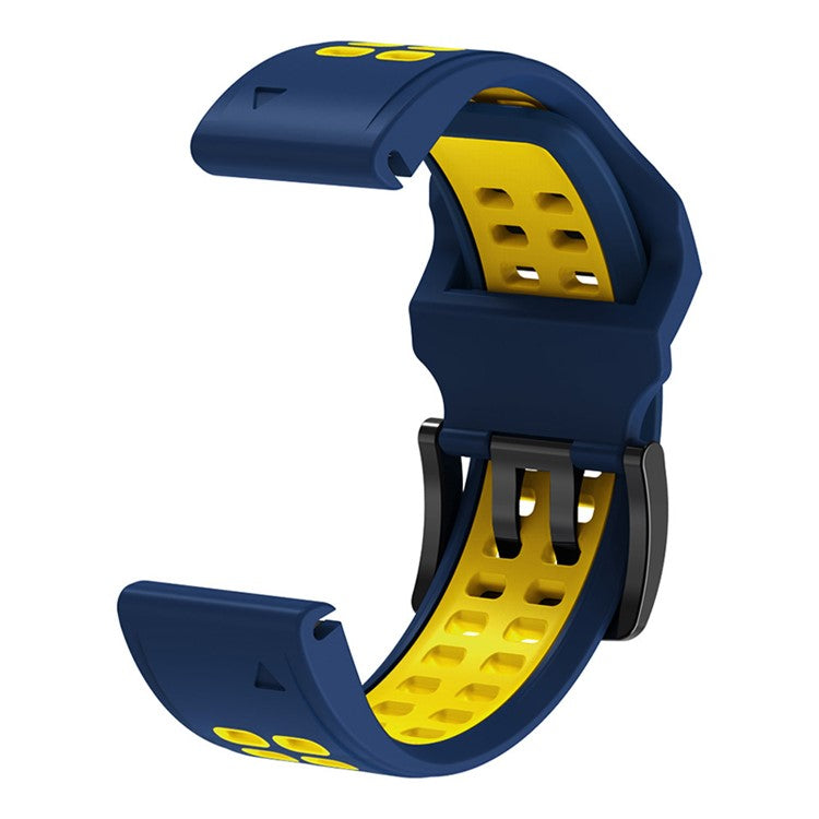 For Garmin Fenix 7 / 6 / 5 Soft Silicone Sport Replacement Band Quick Release Dual Color Watch Strap - Dark Blue / Yellow