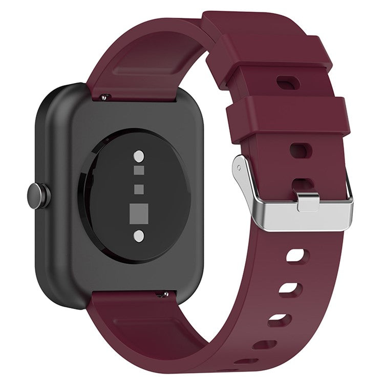 For Huami Amazfit Bip 3 / Bip S Soft Silicone Wrist Band Smart Watch Replacement Strap with Silver Buckle - Wine Red