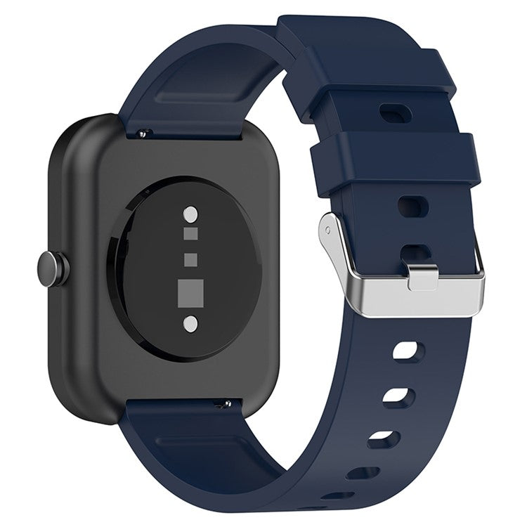 For Huami Amazfit Bip 3 / Bip S Soft Silicone Wrist Band Smart Watch Replacement Strap with Silver Buckle - Midnight Blue