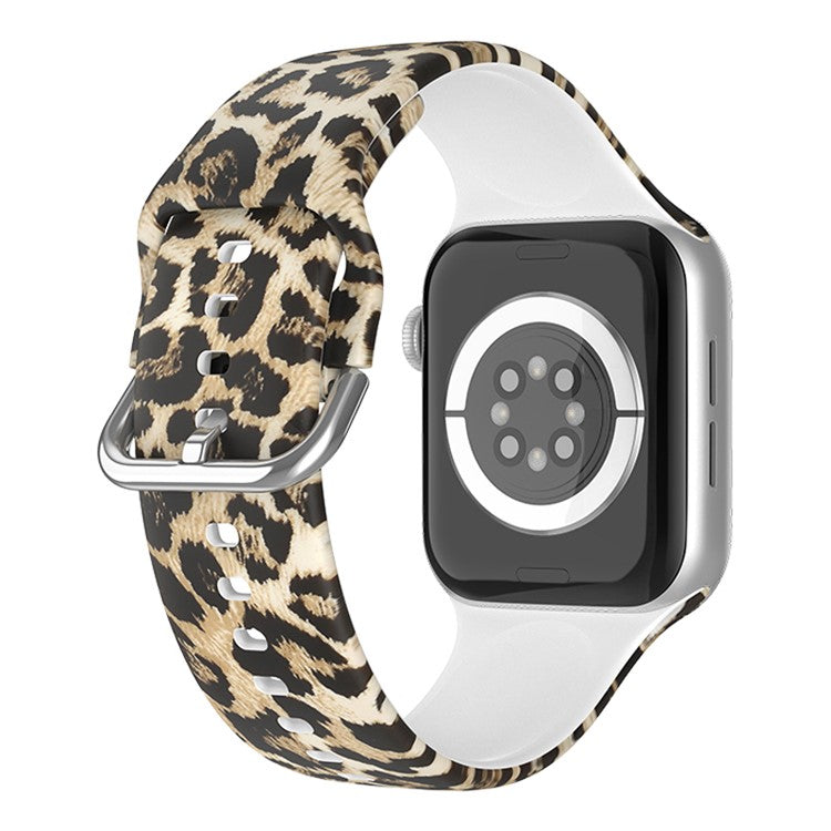 For Apple Watch Series 10 42mm / 9 8 7 41mm / 6 5 4 SE SE (2022) SE (2023) 40mm / 3 2 1 38mm Silicone Watch Strap - Yellow Leopard