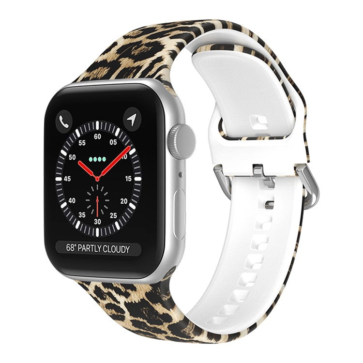 For Apple Watch Series 10 42mm / 9 8 7 41mm / 6 5 4 SE SE (2022) SE (2023) 40mm / 3 2 1 38mm Silicone Watch Strap - Yellow Leopard