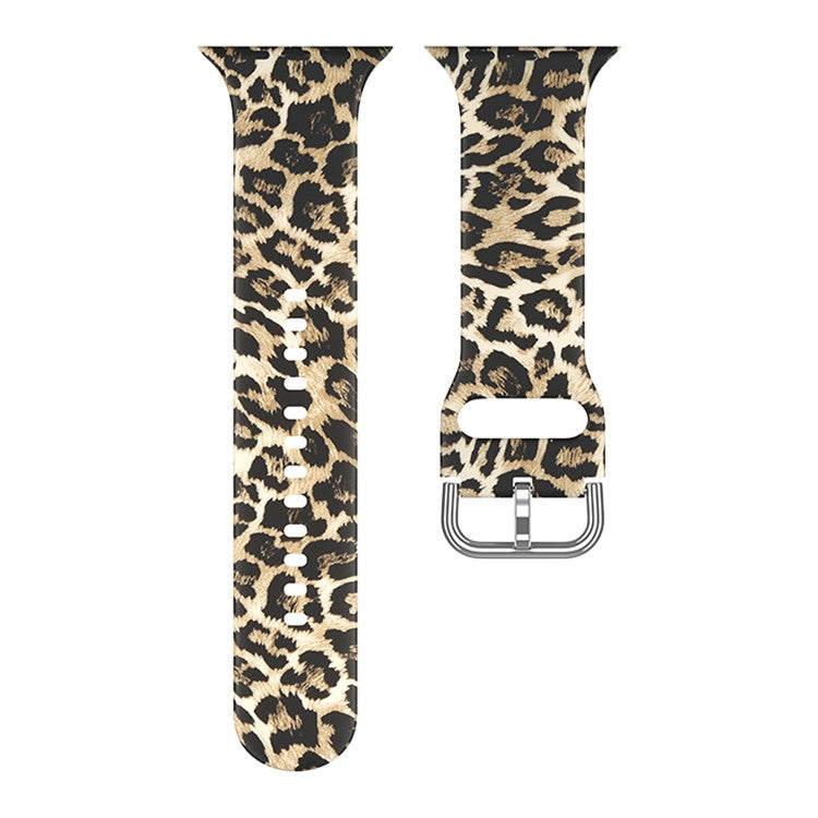For Apple Watch Series 10 42mm / 9 8 7 41mm / 6 5 4 SE SE (2022) SE (2023) 40mm / 3 2 1 38mm Silicone Watch Strap - Yellow Leopard