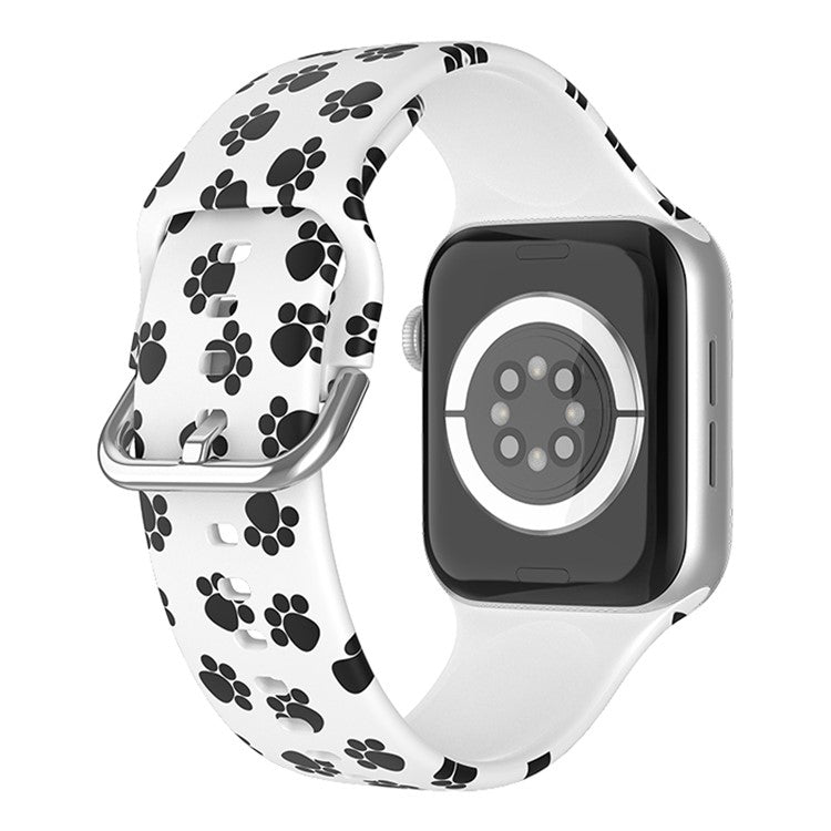 For Apple Watch Series 10 46mm / Ultra 2 Ultra 49mm / Series 9 8 7 45mm / SE (2023) SE (2022) SE 6 5 4 44mm / 3 2 1 42mm Silicone Pattern Printed Watch Strap Wristband with Buckle - Feet Print