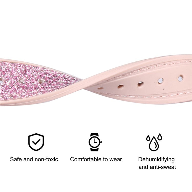 For Apple Watch Series 10 46mm / Ultra 2 Ultra 49mm / Series 9 8 7 45mm / SE (2023) SE (2022) SE 6 5 4 44mm / 3 2 1 42mm Silicone + Glitter Leather Watch Strap Adjustable Wristband - Blue