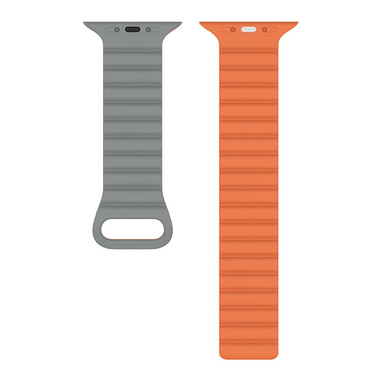 For Apple Watch Series 10 42mm / 9 8 7 41mm / 6 5 4 SE SE (2022) SE (2023) 40mm / 3 2 1 38mm Magnetic Adsorption Replacement Strap Silicone Watch Band with Tail Buckle - Grey / Orange