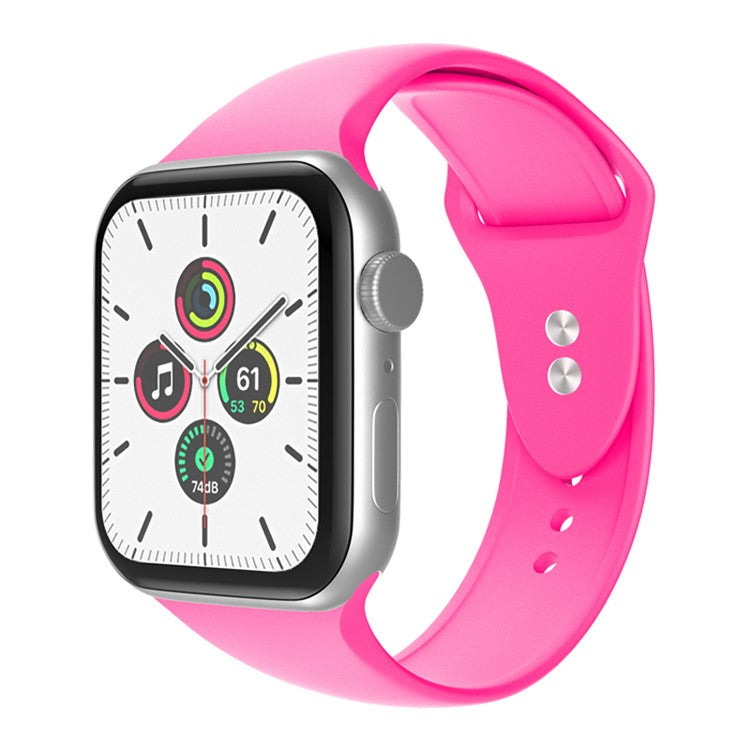 For Apple Watch Series 10 46mm / Ultra 2 Ultra 49mm / Series 9 8 7 45mm / SE (2023) SE (2022) SE 6 5 4 44mm / 3 2 1 42mm Adjustable Silicone Watch Strap with Double Buttons Buckle, Size L - Barbie Pink