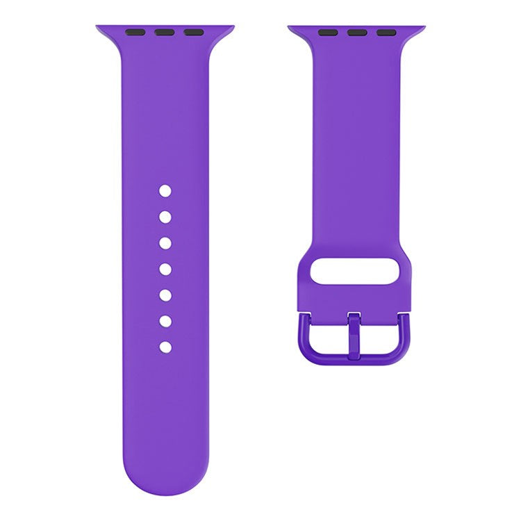 For Apple Watch Series 10 42mm / 9 8 7 41mm / 6 5 4 SE SE (2022) SE (2023) 40mm / 3 2 1 38mm Silicone Watch Band Pin Buckle Wrist Strap Replacement - Purple