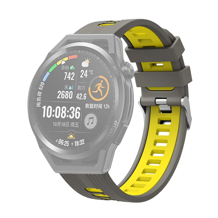 For Samsung Galaxy Watch6 40mm 44mm / Watch6 Classic 43mm 47mm / Watch 5 40mm 44mm / 5 Pro 45mm / Watch4 40mm 44mm Dual Color Watch Band 20mm Silicone Breathable Adjustable Sport Strap - Grey / Yellow