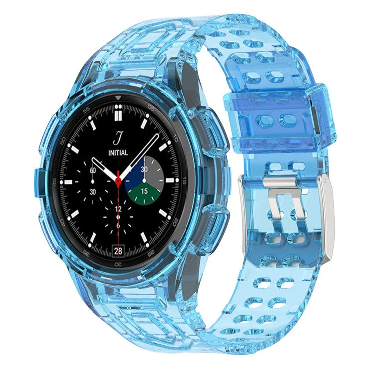 For Samsung Galaxy Watch4 Classic 46mm Smart Watch Strap Soft TPU Wrist Band Integrated with Watch Case - Transparent Blue