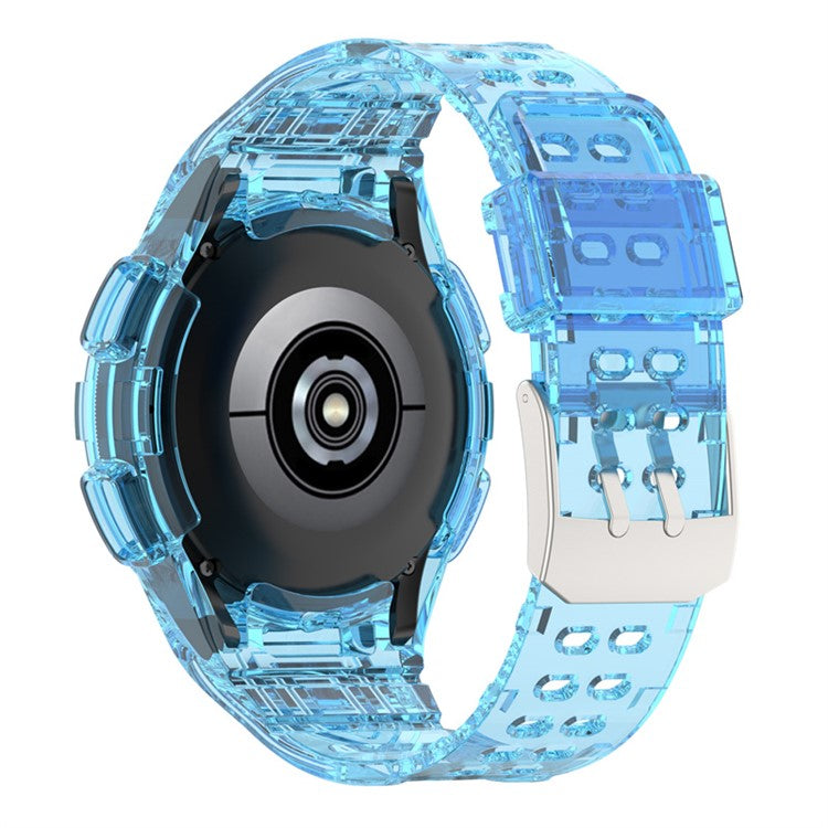 For Samsung Galaxy Watch4 Classic 46mm Smart Watch Strap Soft TPU Wrist Band Integrated with Watch Case - Transparent Blue