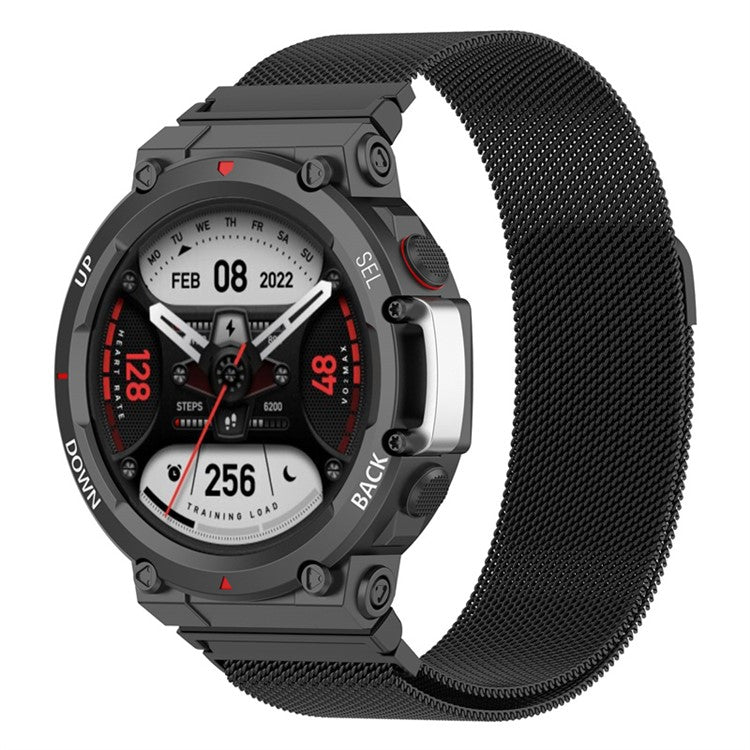 For Huami Amazfit T-Rex 2 Smart Watch Milanese Mesh Band Stainless Steel Replacement Strap - Black